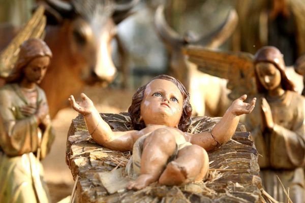 wooden baby jesus creche scene